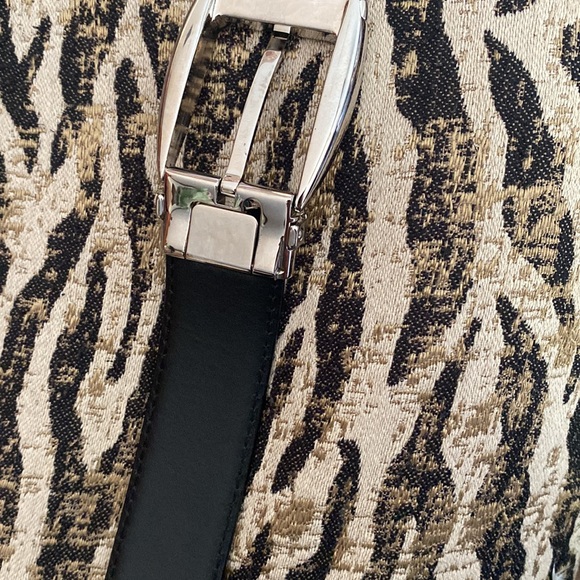 Mont Blanc men’s Italian leather belt rectangular palladium pin buckle size L - Picture 4 of 7